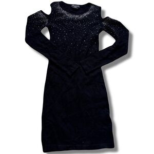 Babe Black Brightstone Cold‑Shoulder Mini Dress XS | Sparklecore Night‑Out Glam